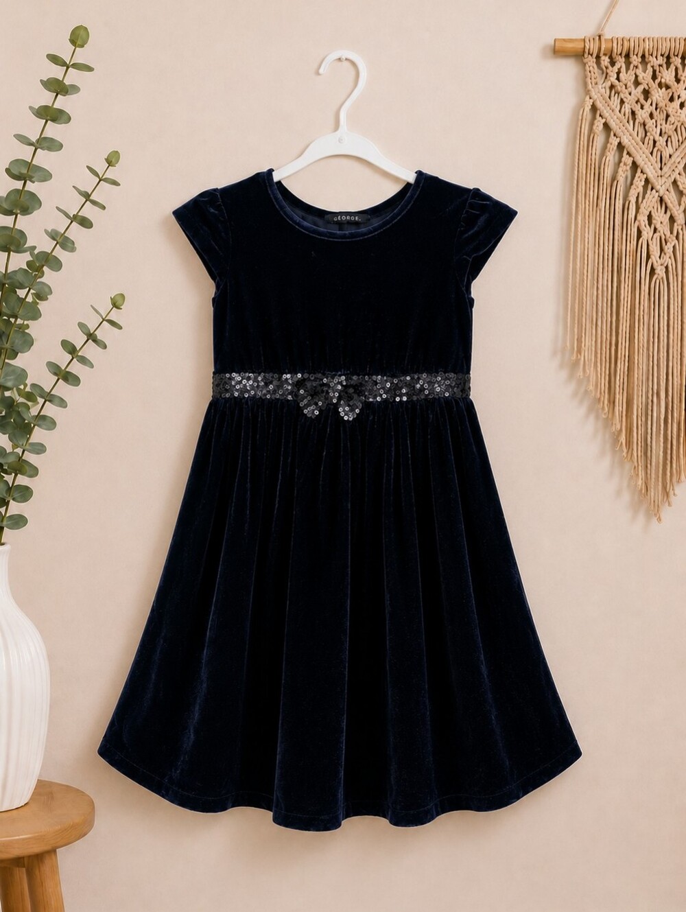 Formal Dress with Sequin Belt Detail